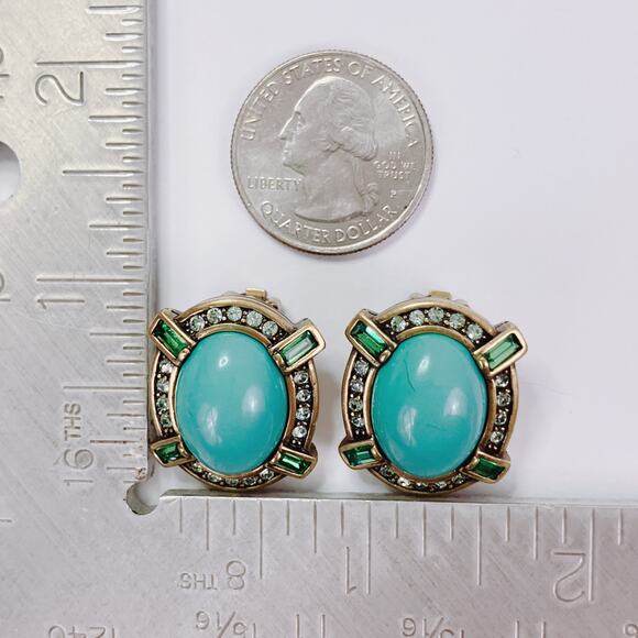 Signed Heidi Daus Bold & Beautiful Crystal Button Clip Earrings Art Deco Revival - Picture 11 of 11